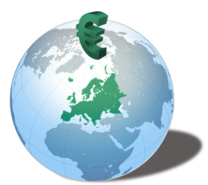 Euro symbol single currency on a globe