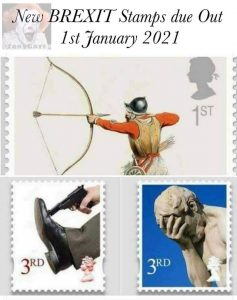 brexit stamps funny archer shoots himself person shoots in his leg and guy palms his face