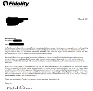 Fidelity letter to traders losing money