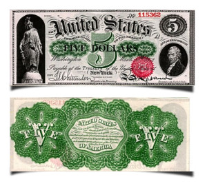 Old US dollar banknote called greenback