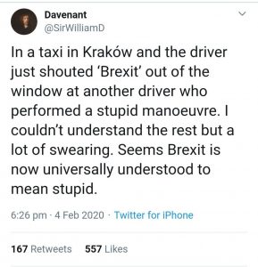 Brexit joke about a taxi driver brexit as a word for something stupid