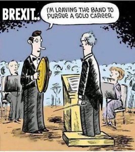 Brexit cartoon - a percussionist saying - i am leaving the band to pursue a solo career