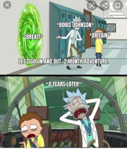 Brexit meme rick and morty jumping in the portal