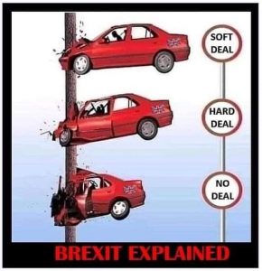 Brexit meme red car crashing in pole soft deal hard deal no deal